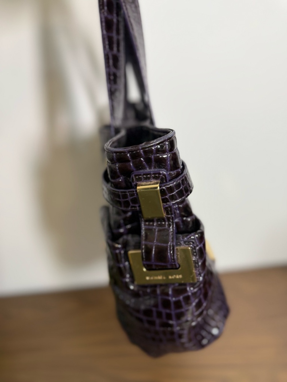 MK Michael Kors Purple Crocodile Embossed Shoulder Bag - Gold Hardware - Picture 3 of 6